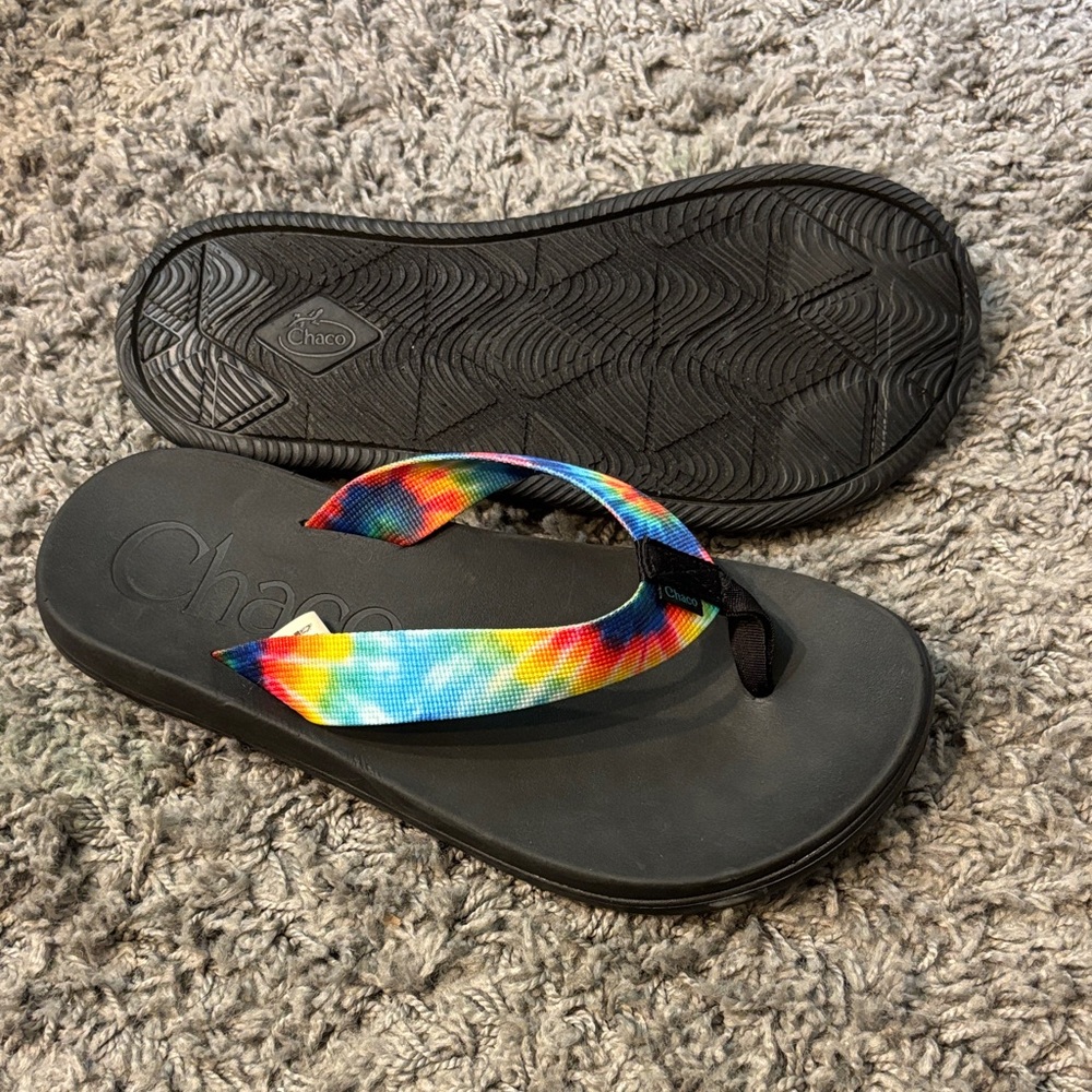 Chaco Black Flip-Flops with Colorful Straps